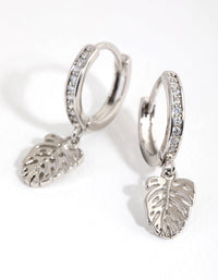 Rhodium Diamante Leaf Huggie Earrings - link has visual effect only