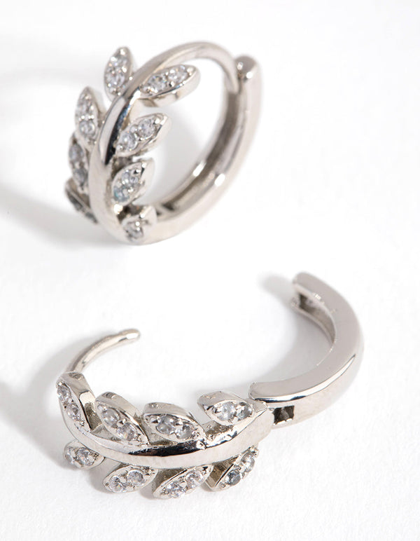 Rhodium Diamante Vine Huggie Earrings