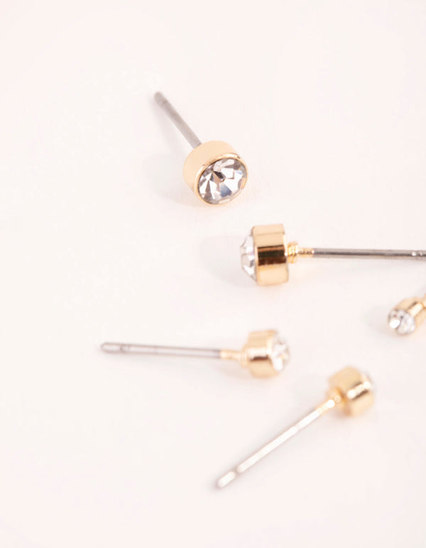 Gold Diamante Multi Round Stud Pack