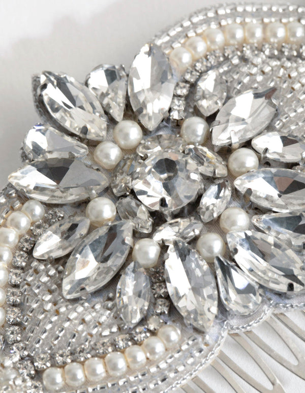 Statement Embossed Pearl Crystal Comb