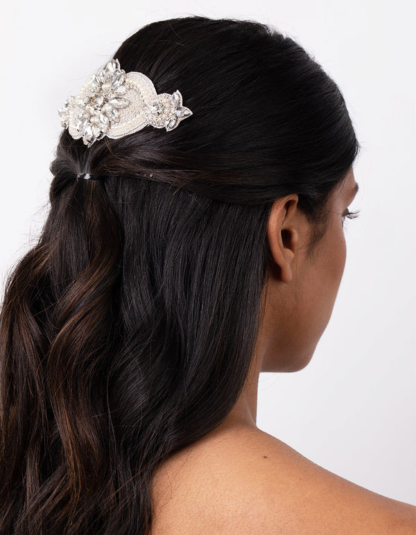 Statement Embossed Pearl Crystal Comb