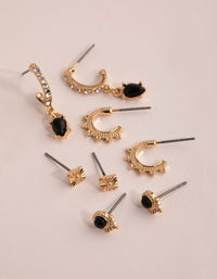 Gold Black Onyx Stack Pack Earrings - link has visual effect only