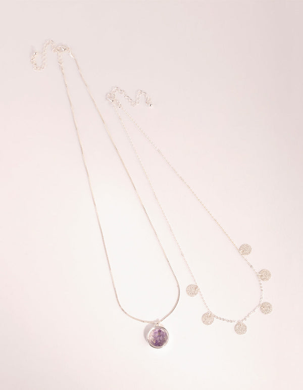 Silver Amethyst Shaker Necklace