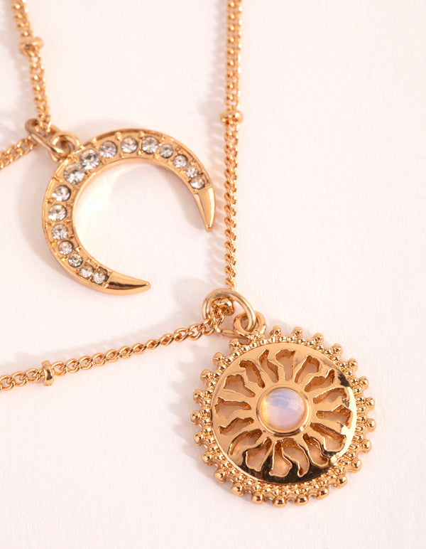 Gold Etched Sun Layer Necklace