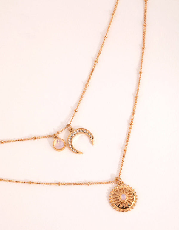 Gold Etched Sun Layer Necklace