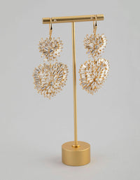 18ct Gold Plated Brass Cubic Zirconia Double Heart Drop Earrings - link has visual effect only
