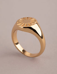 18ct Gold Plated Brass Sunray Signet Ring - link has visual effect only