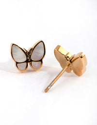 Surgical Steel Gold Mother of Pearl Butterfly Stud Earring - link has visual effect only