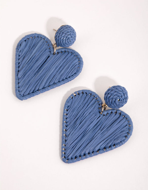 Gouden raffia hartvormige oorbellen