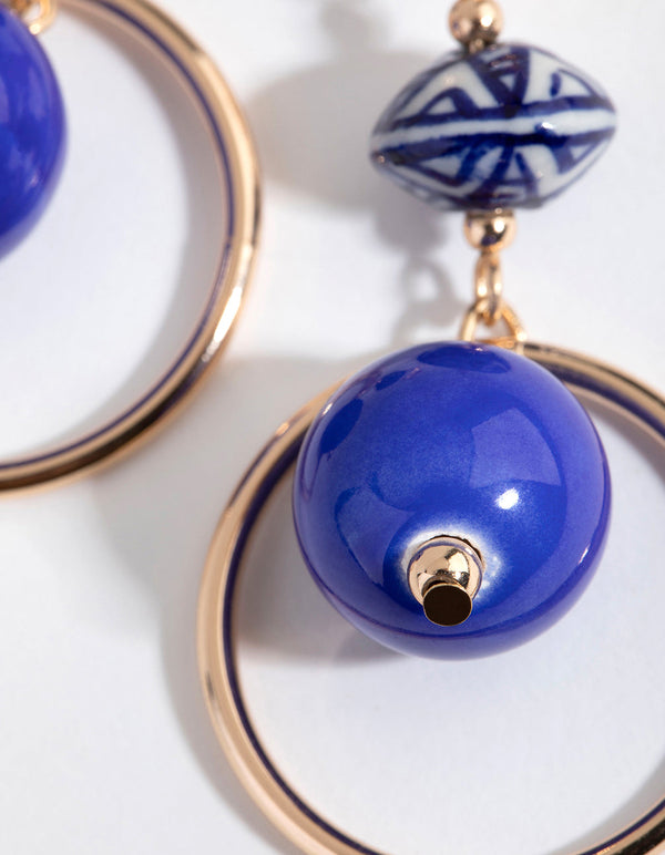 Gold Bead in Ring Drop Earrings