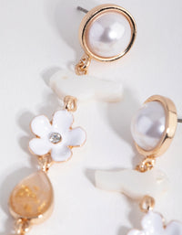 Gold Enamel Flower Drop Earrings - link has visual effect only
