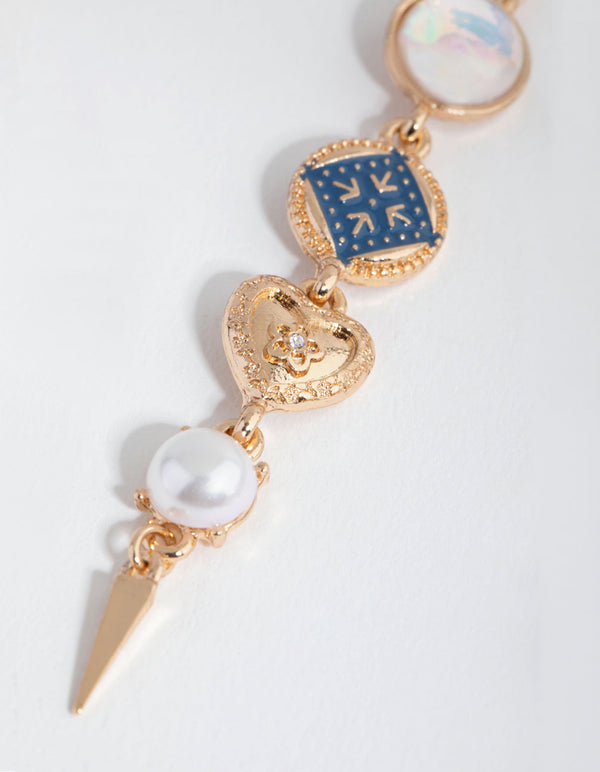 Gold Foil Station Heart Drop Earrings
