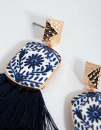 Gold Ceramic and Tassel Drop Earrings - link has visual effect only