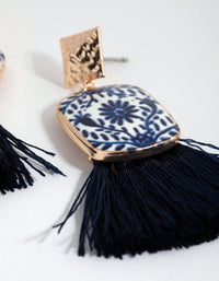 Gold Ceramic and Tassel Drop Earrings - link has visual effect only
