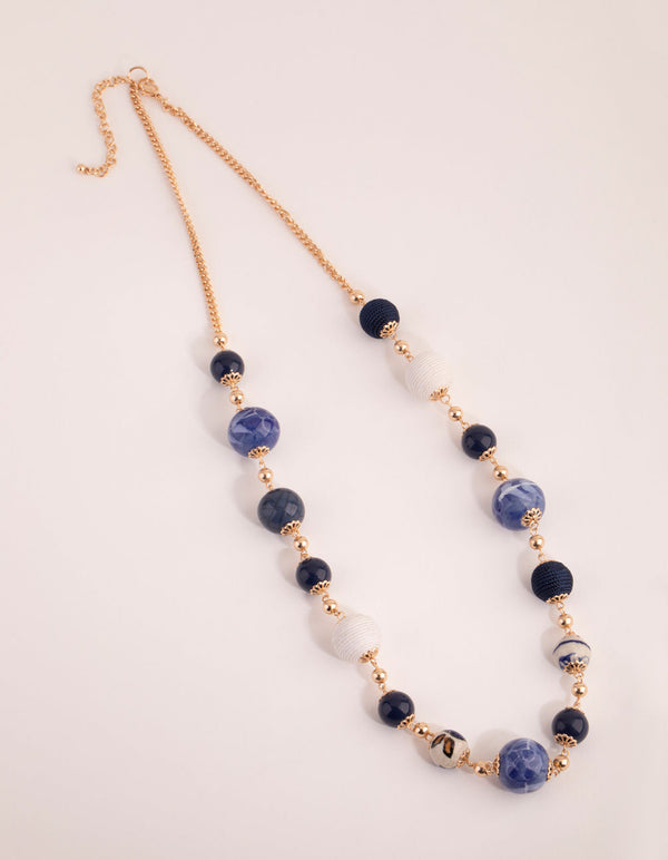 Gold Mixed Porcelain Bead Long Necklace