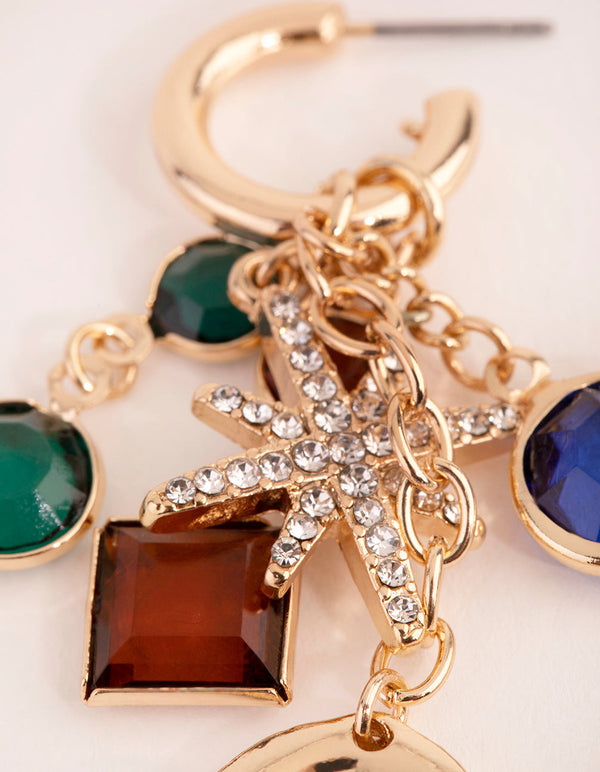 Gold Star and Stone Cluster Earrings