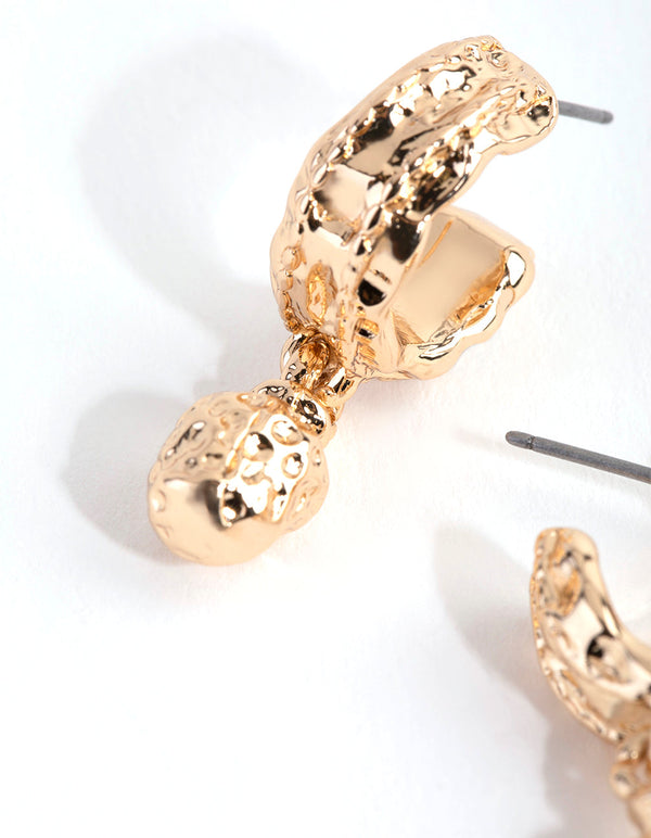 Gold Small Chunky Crater Hoop Earrings