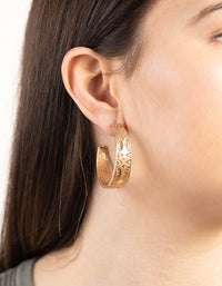 Washed Gold Etched C Hoop Earrings - link has visual effect only