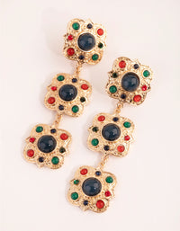Gold Square Stone Set Drop Earrings - link has visual effect only