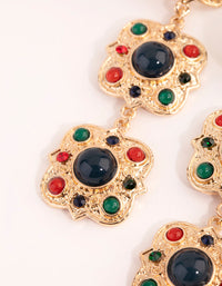 Gold Square Stone Set Drop Earrings - link has visual effect only