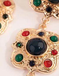 Gold Square Stone Set Drop Earrings - link has visual effect only