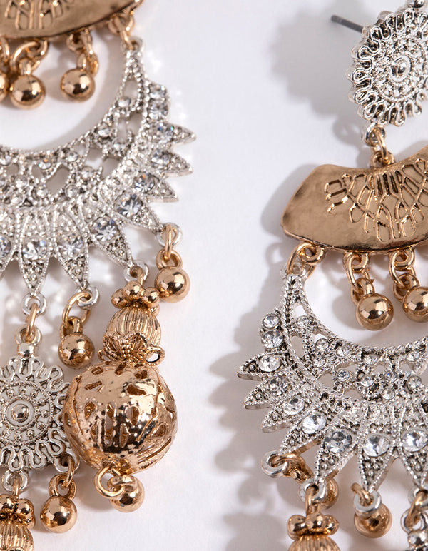 Mixed Metal Statement Chandelier Earrings