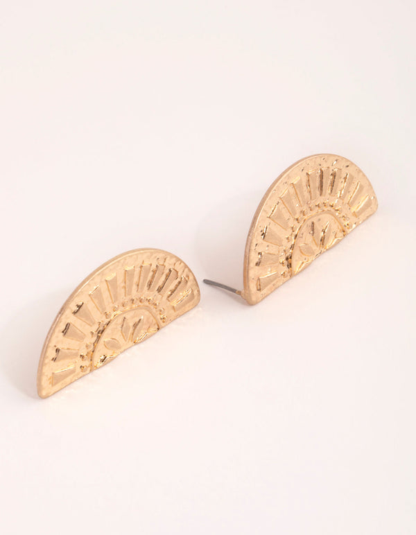 Washed Gold Embossed Half Dome Stud Earrings