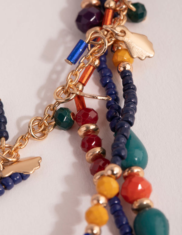 Gold Mixed Bead Long Necklace