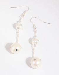 Silver Dual Pearl with Diamante Chain Earrings - link has visual effect only