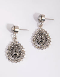 Rhodium Diamant Pattern Drop Earrings - link has visual effect only