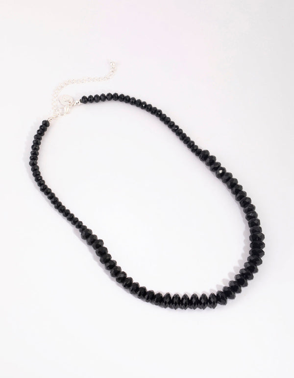 Black Graduated Facet Bead Short Necklace