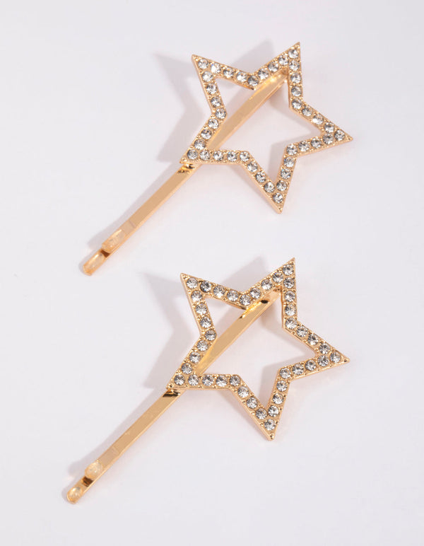 Gold Diamante Star Clip Pack