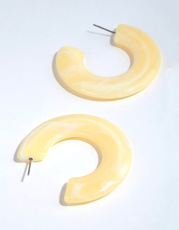 Yellow Acrylic Flat Marble Hoop Earrings