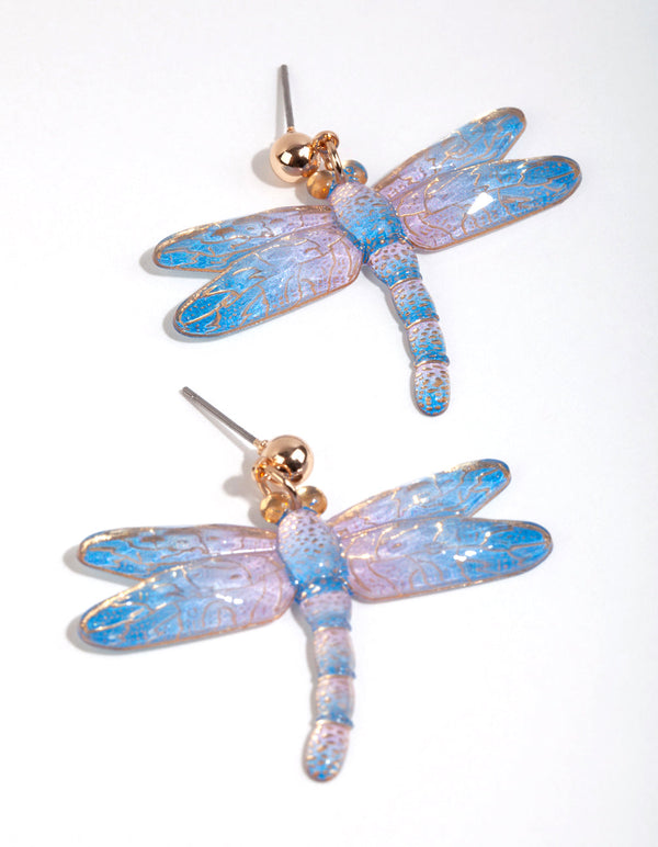 Blue Dragonfly Statement Earrings