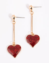Gold and Red Sparkle Heart Earrings - link has visual effect only