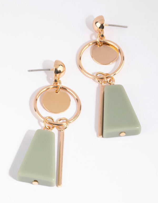 Gold Geometric Grey Stone Earrings