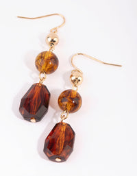 Gold and Brown Mixed Bead Drop Earrings - link has visual effect only