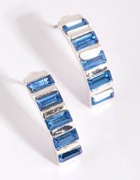 Silver and Blue Baguette Half Hoop Earrings - link has visual effect only