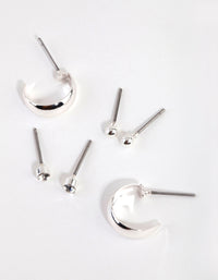 Silver Classic Stud and Hoop Earrings - link has visual effect only