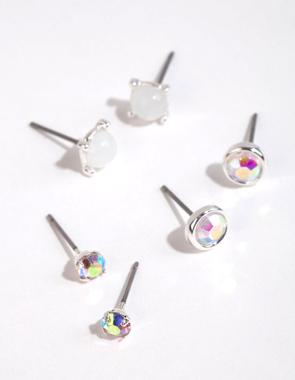 Silver Stone Stud Earring Pack
