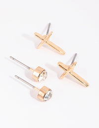 Gold Metal Cross Stud Earring Set - link has visual effect only