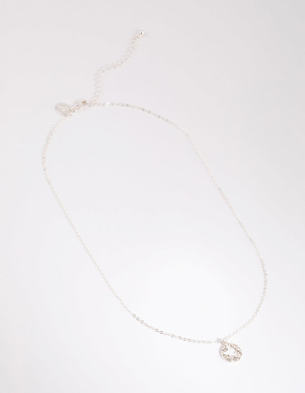 Silver Diamante Disc Open Star Necklace