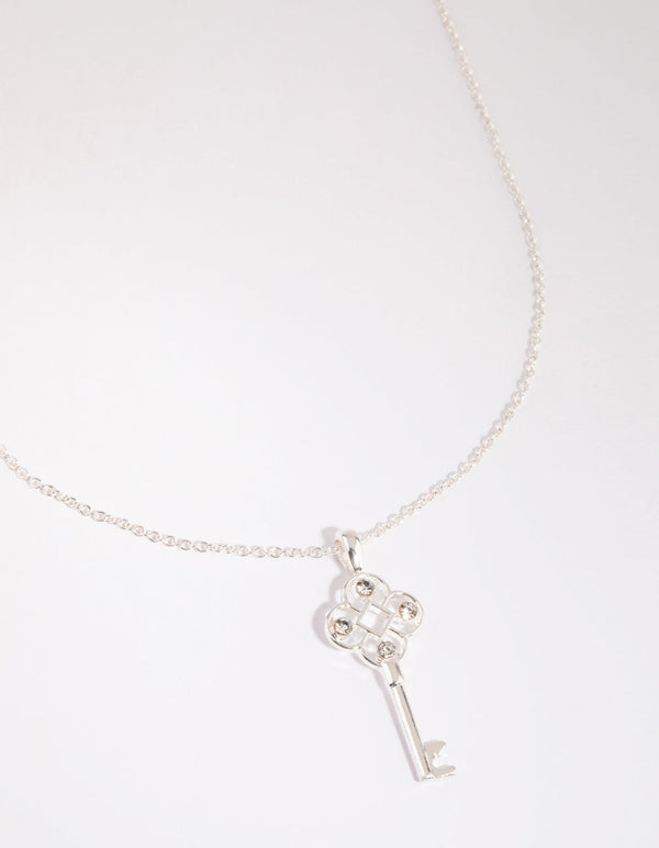 Silver Diamante Regal Key Necklace