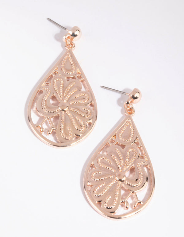 Rose Gold Peacock Teardrop Earrings