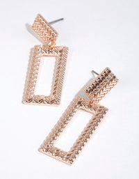 Rose Gold Herringbone Rectangle Earrings - link has visual effect only