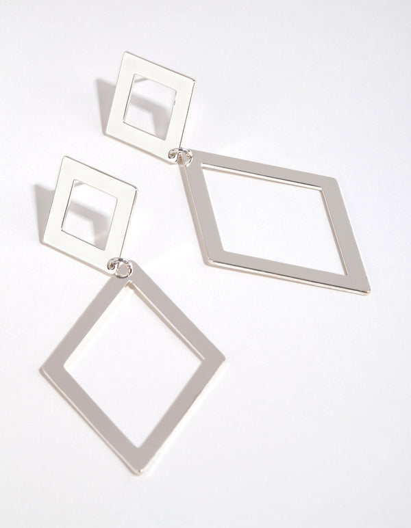Silver Double Diamond Drop Earrings