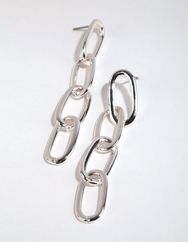 Silver Oval Chain Drop Earrings