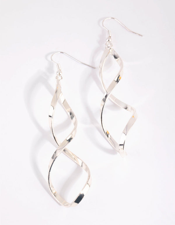 Silver Wave Drop Earrings