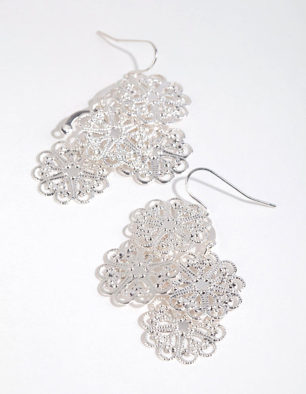 Silver Quartet Flower Drop Earrings