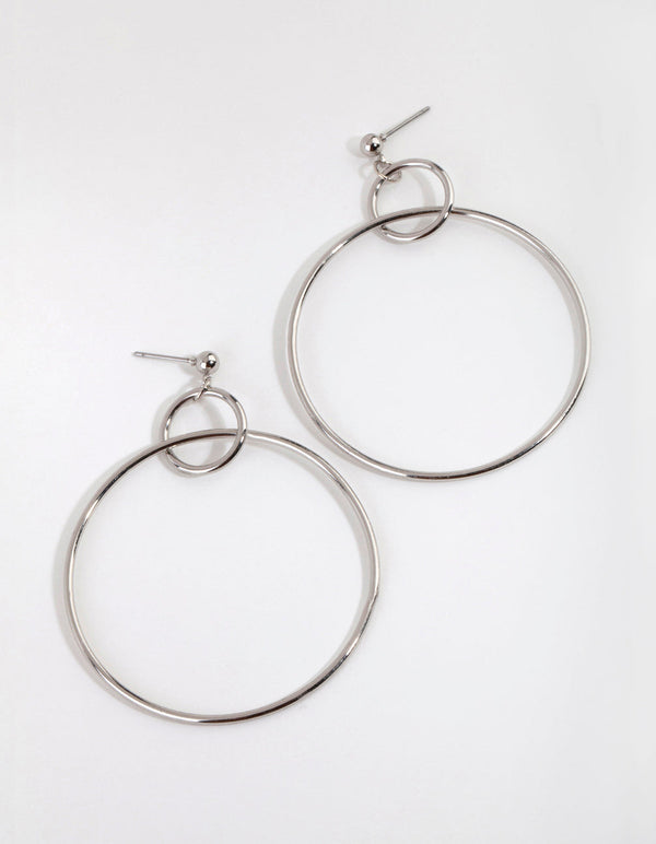 Rhodium Loop Open Disc Drop Earrings